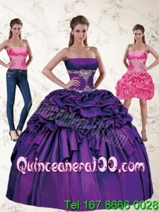 Wholesale and Wonderful Purple Quince Dresses with Appliques and Pick Ups for 2015