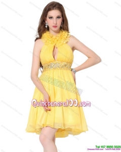 Cheap Halter Top Ruching Dama Dresses with Beading