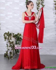 2015 Cheap Empire Red Dama Dress with Brush Train and Beading