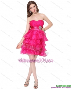 Cheap 2015 Sweetheart Dama Dresses with Ruffled Layers and Beading