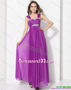 Cheap Empire Floor Length Dama Dress with Ruching and Beading