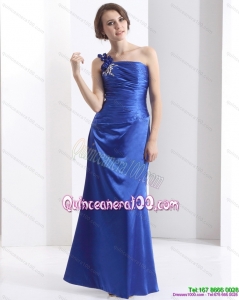 Cheap One Shoulder 2015 Dama Dress with Ruching and Beading