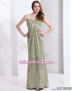 Cheap One Shoulder Floor Length Sequined Dama Dress for 2015