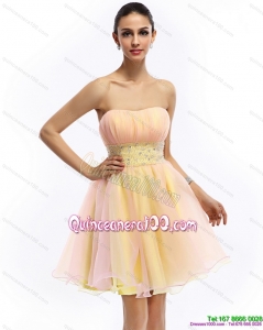 2015 Cheap Strapless Multi Color Dama Dress with Beading and Ruching