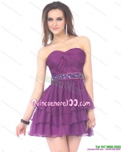 2015 Cheap Sweetheart Mini Length Dama Dress with Sequins and Ruching