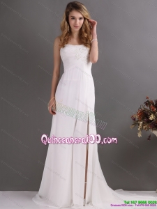 Cheap Ruching and High Slit 2015 Dama Dress in White