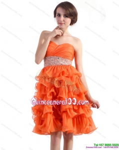 New Style Knee Length Dama Dresses with Rhinestones and Ruffled Layers