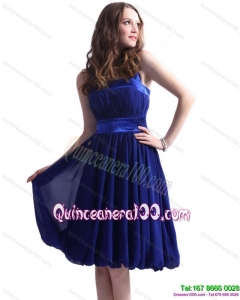 New Style Navy Blue Halter Top Dama Dresses with Sash and Ruffles