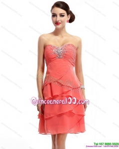 2015 Mini Length Sweetheart Dama Dresses with Rhinestones and Ruching