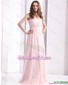 Baby Pink Strapless Dama Dresses with Ruching and Beading for 2015