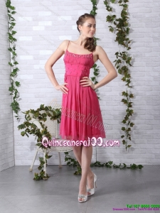 Beading Spaghetti Straps Ruching Coral Red Dama Dresses for 2015