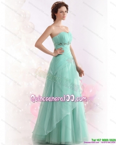 New Style Appple Green Sweetheart Dama Dresses with Ruching and Beading