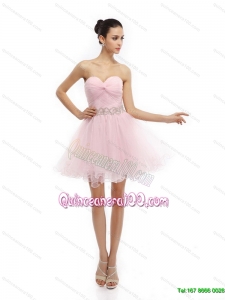 New Style Baby Pink Sweetheart Ruching Short Dama Dresses for 2015