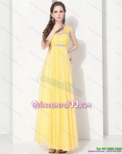 2015 Floor Length Dama Dresses with Ruching and Beading