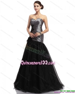 Appliques Ruching Brush Train Dama Dresses in Sliver and Black for 2015