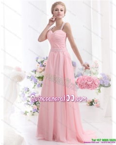 Remarkable 2015 Baby Pink Dama Dress with Brush Train and Ruching