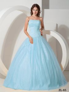 Fabulous Light Blue Strapless Beading Quinceanera Dresses Gowns