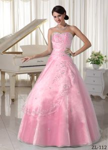 Baby Pink Sweetheart Quinceanera Gown with Appliques and Overskirt