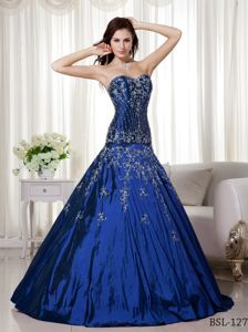 Sweetheart Taffeta Beading and Embroidery Blue Quince Dresses
