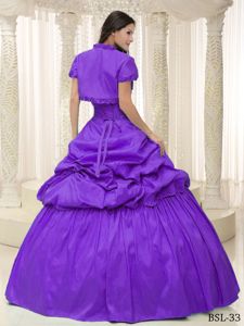 Modest Purple Sweetheart Appliques Quinceanera Gown with Jacket