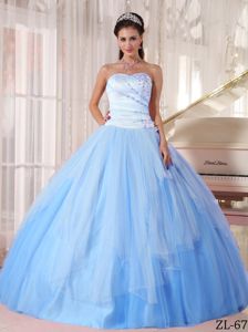 Sweetheart Beaded Quinces Dress in Light Blue with Tulle Fabric