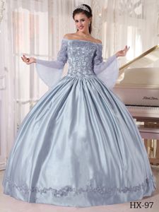 Off the Shoulder Quinces Ball Gown with Sleeves and Appliques