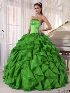 Green Strapless Ruffled Quinceanera Dress in Satin and Organza