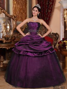 Ball Gown Floor-length Dress for Quince with Beads in Dark Purple