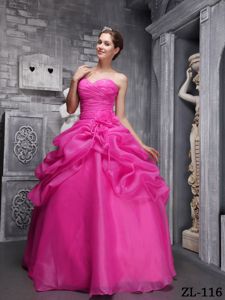 Hot Pink Ball Gown Dress for 16th with Sweetheart-neck and Ruche