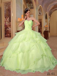 Yellow Green Sweetheart Beaded Quinces Gown with Floor-length