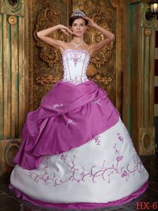 Satin Fuchsia and White Quinceanera Dress with Embroideries