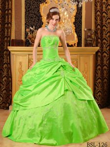 Taffeta Strapless Sweet 15th Dress with Beads in Spring Green