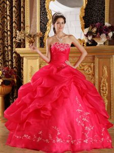 Embroidered Quinceanera Dress for Military Ball in Coral Red