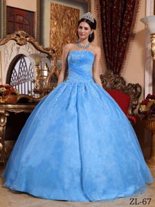 Strapless Organza Dress for 15th in Royal Blue with Appliques