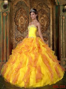 Organza Ruffled Sweet Fifteenth Dress in Orange and Yellow