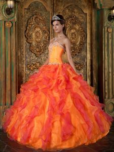 Orange and Coral Red Dress for Quinceanera with Sweetheart
