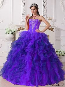 Floor-length Purple Quinceanera Dresses with Embroidery