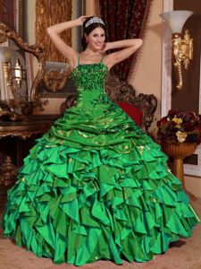 Embroidery with Beading Sweet 16th Dress in Green with Straps Nicki Minajs evening dress
