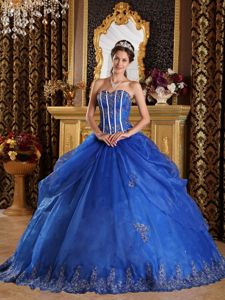 Dramatic Corset Bodice Royal Blue Appliqued Quinceanera Gown