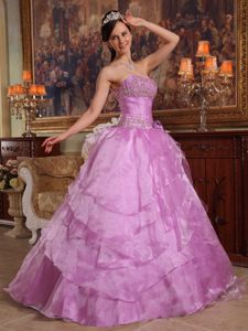 Chic Flower Decorate 2012 Lilac Sweet 15 Gown Tiered