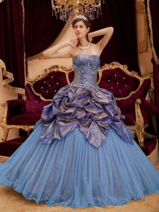 Strapless With Pick-ups and Appliques 2013 Colorful Quince Dresses