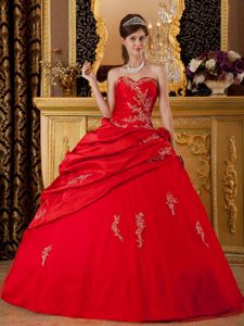 Appliques Red Sweetheart Pick-ups Taffeta Quinceanera Dress