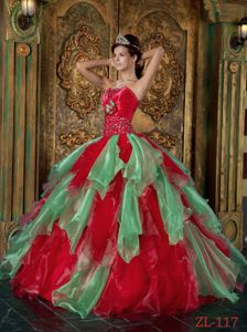 Ruffles Organza Beaded Sweet 16 Dresses in Red and Green
