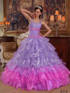 Beading Halter Multi-colored Quinceanera Dress with Ruffles