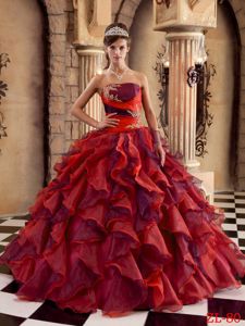 Multi-color Organza Quinceanera Dress Ruffled with Applique