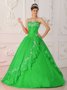 A-Line Spring Green Embroidery Quinceanera Dress Beaded