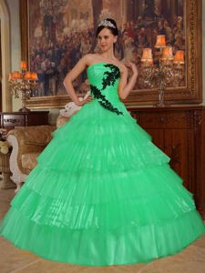 Pleated Layers Apple Green Quinceanera Dress with Appliques