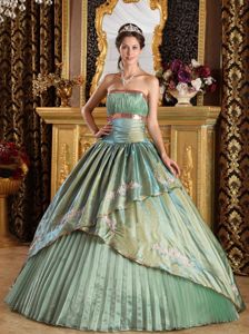 Pleated Olive Green Appliques Quinceanera Dress for Cheap