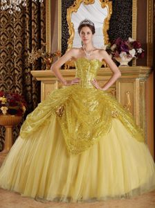 Gold Sequined Tulle Sweetheart Quinceanera Dress under 250