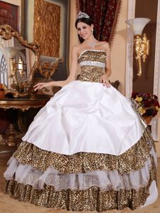 Discount 2014 Leopard White Quinceanera Dress with Beading